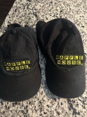 Lot of 2 Black Waffle House Hats With Velcro Adjustable Back